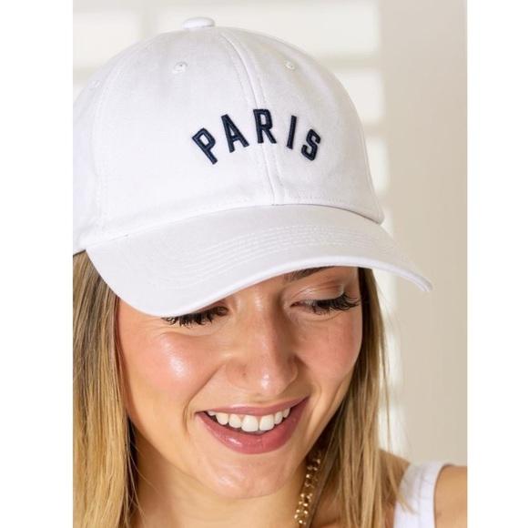 EMBROIDERED “PARIS” VINTAGE WASHED COTTON BASEBALL CAP Women’s Hat - Picture 2 of 5
